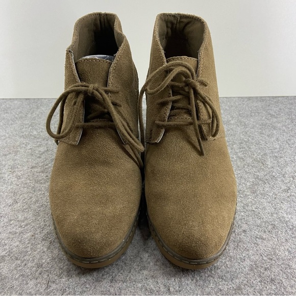 Clarks Lace Up Khaki Green Suede Wedge Booties Women’s Size 6 - Picture 7 of 10